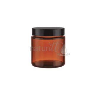 TARRO POMADERO DE VIDRIO ÁMBAR 100 GR TAPA NEGRO