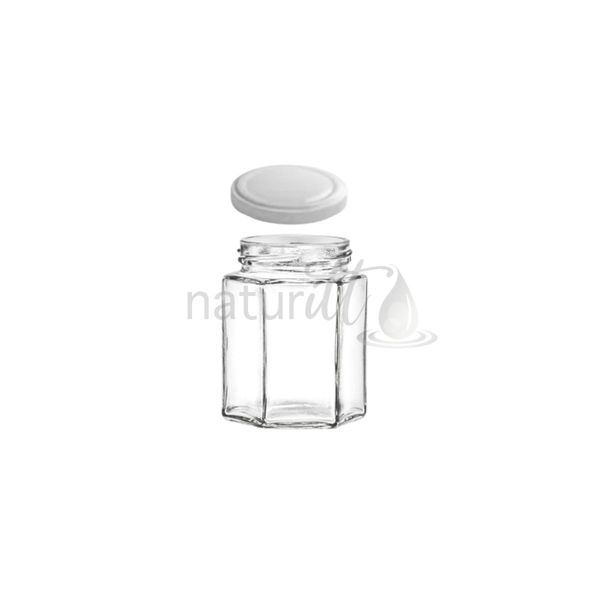 TARRO DE CONSERVA HEXAGONAL 100 ML TAPA BLANCO MARFIL