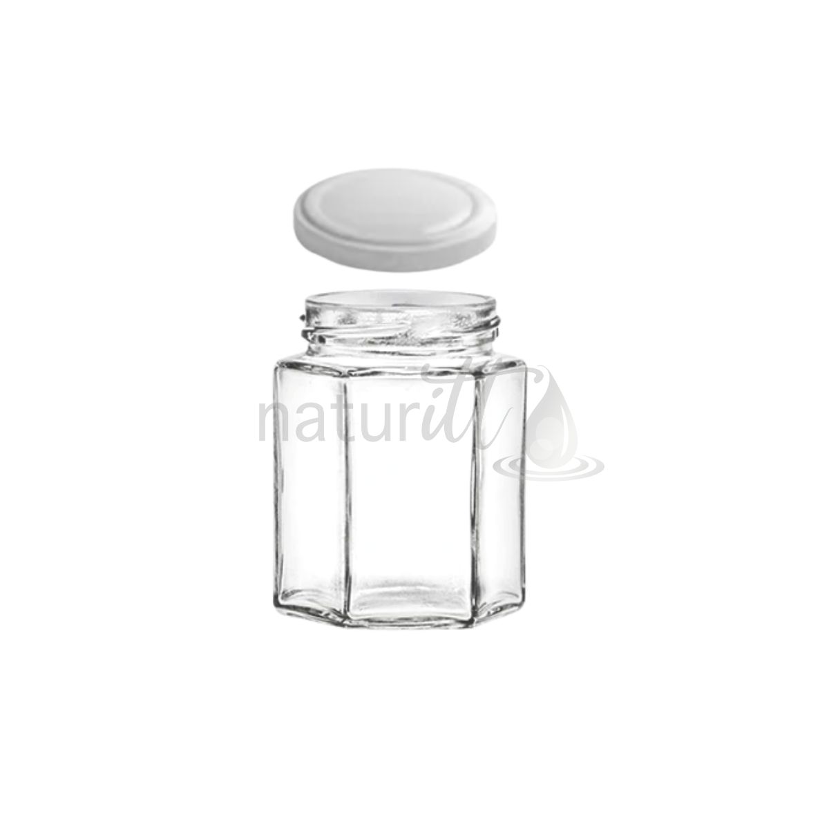 TARRO DE CONSERVA HEXAGONAL 280 ML TAPA BLANCO MARFIL