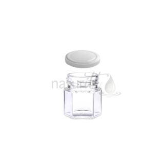 TARRO DE CONSERVA HEXAGONAL 45 ML TAPA BLANCO MARFIL